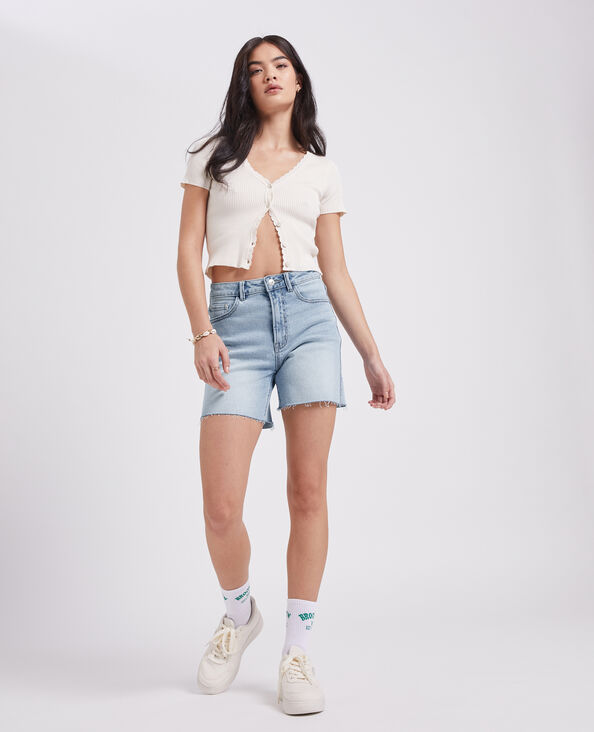 Bermuda en jean raw cut bleu clair - Pimkie
