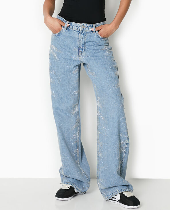 Jean droit avec clous effet strass bleu - Pimkie