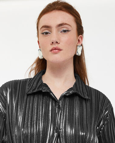 Chemise plissée en tissu brillant argenté - Pimkie