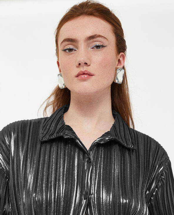 Chemise plissée en tissu brillant argenté - Pimkie
