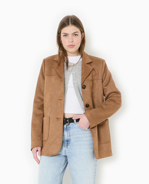Veste blazer en suédine beige - Pimkie
