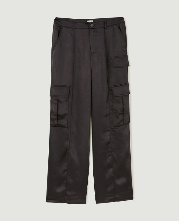Pantalon cargo en satin noir - Pimkie