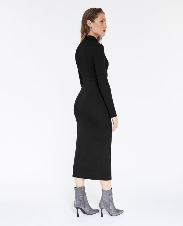 Robe longue en maille côtelée avec laçage  noir - Pimkie