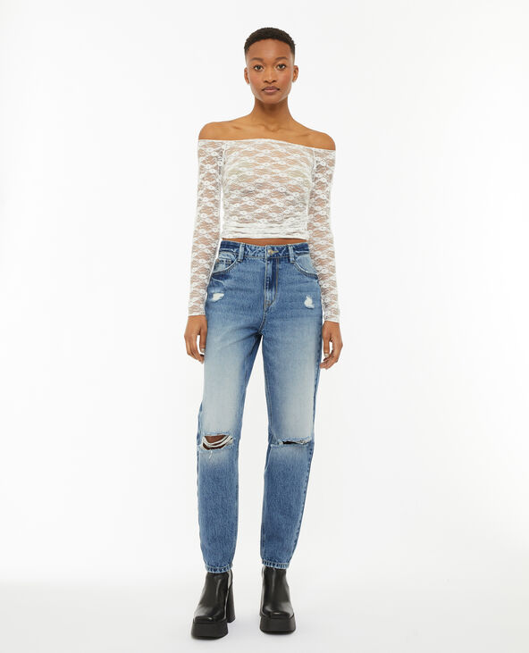 Jean mom taille haute trashé bleu - Pimkie