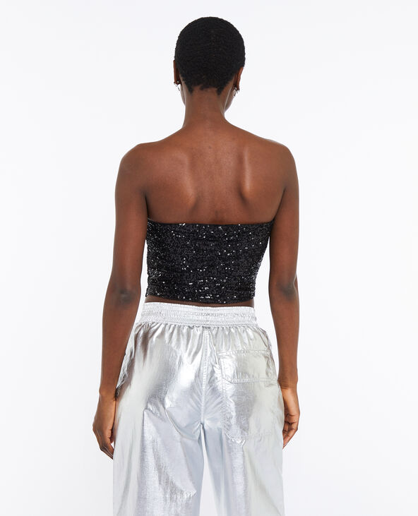 Bustier bandeau avec fronces et sequins noir - Pimkie