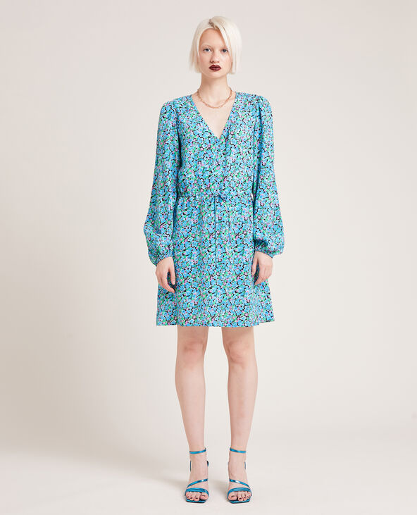 Robe manches longues motif fleurs bleu - Pimkie