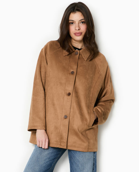 Manteau court en suédine beige - Pimkie