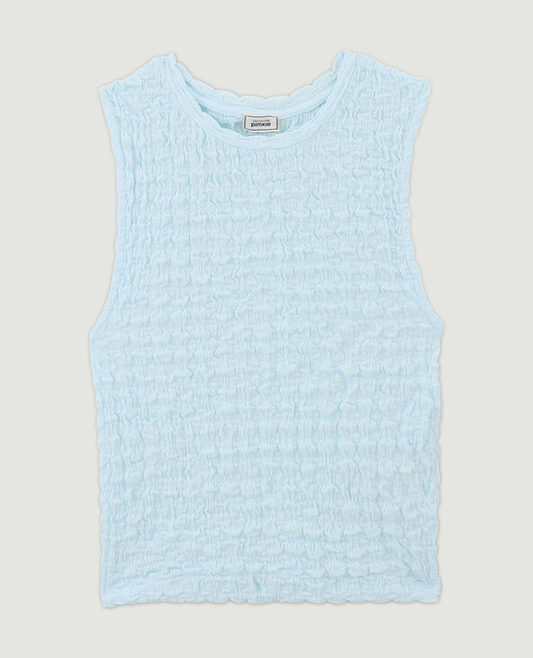 Top court sans manches maille gaufrée bleu clair - Pimkie