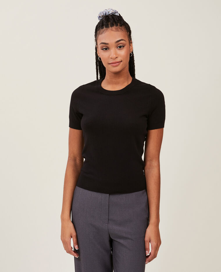 Pull manches courtes en maille fine noir - Pimkie