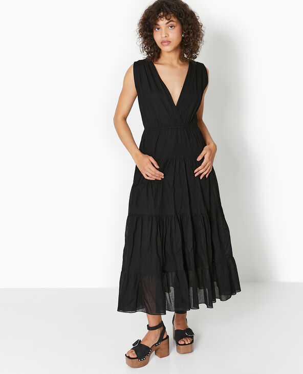 Robe longue et évasée en voile de coton noir - Pimkie