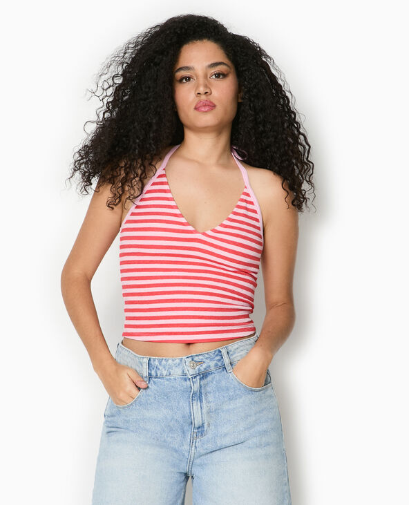 Top dos-nu court rayé rose - Pimkie