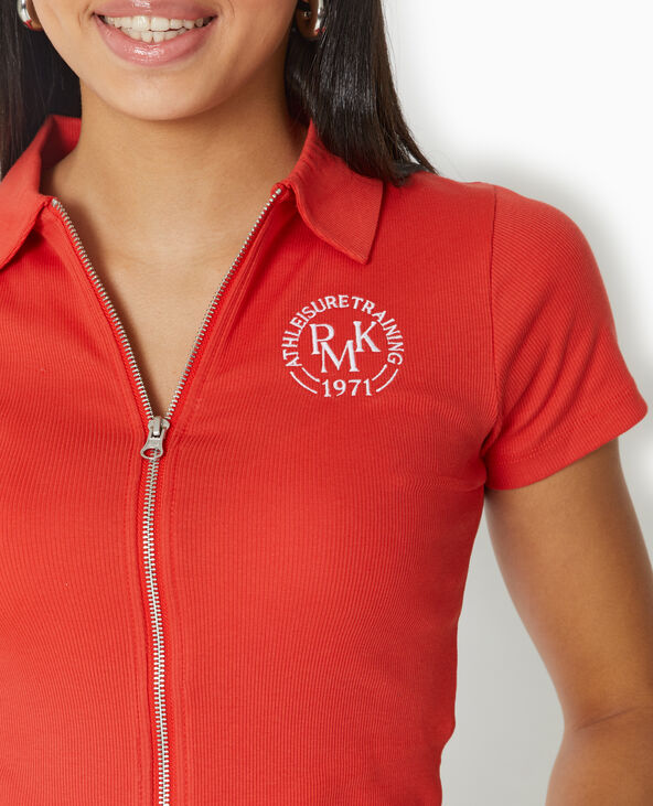 Polo zippé en maille côtelée rouge - Pimkie