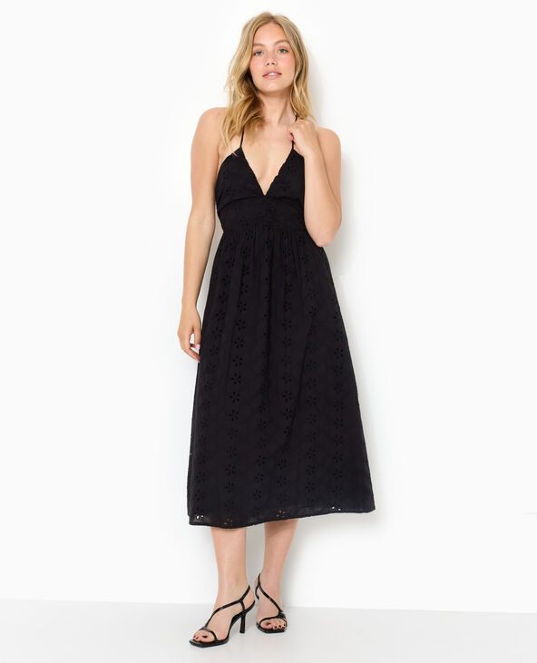 Robe longue en broderie anglaise bretelles croisées noir - Pimkie