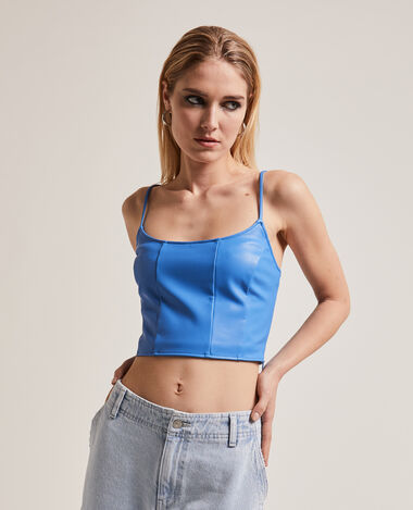 Top court effet bustier en simili bleu électrique - Pimkie