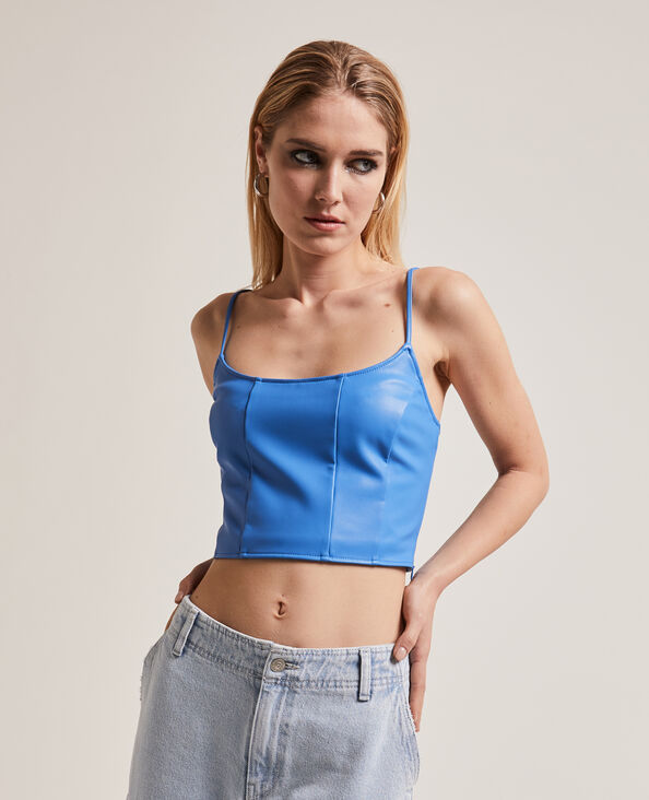 Top court effet bustier en simili bleu - Pimkie