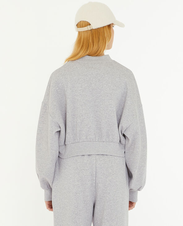 Sweat court avec col montant gris chiné - Pimkie