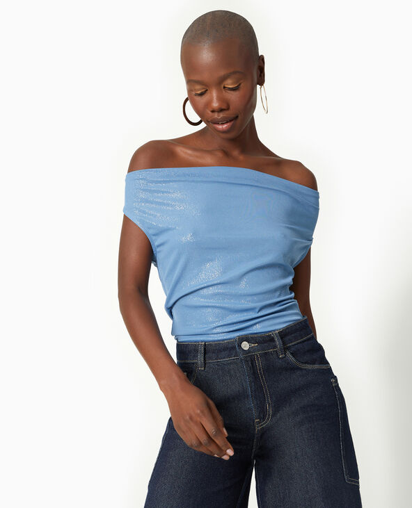Top col bénitier avec lurex bleu - Pimkie