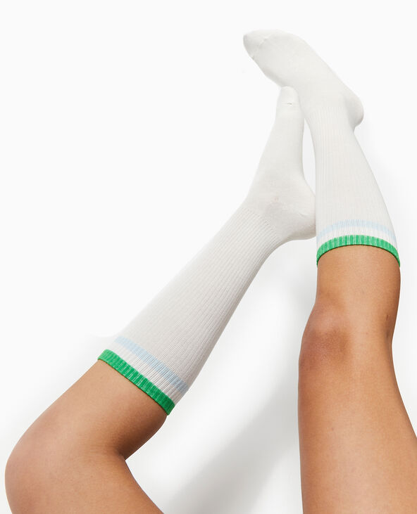 Paire de chaussettes hautes avec bandes couleur vert - Pimkie