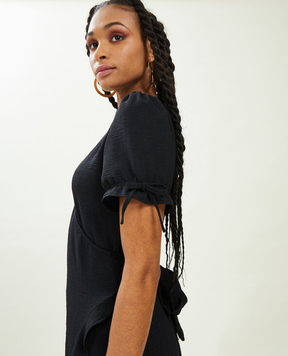 Robe longue porte-feuille avec volants noir - Pimkie