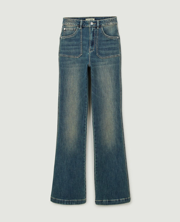 Jean flare effet dirty bleu foncé - Pimkie