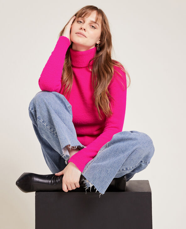 Pull col roulé maille fluffy rose fuchsia - Pimkie