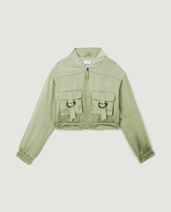 Bomber court en satin vert kaki - Pimkie