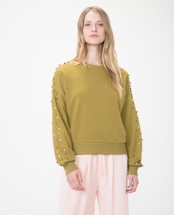 Sweat à perles vert kaki - Pimkie