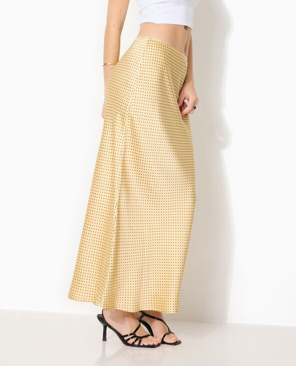 Jupe longue en satin motif pois jaune - Pimkie
