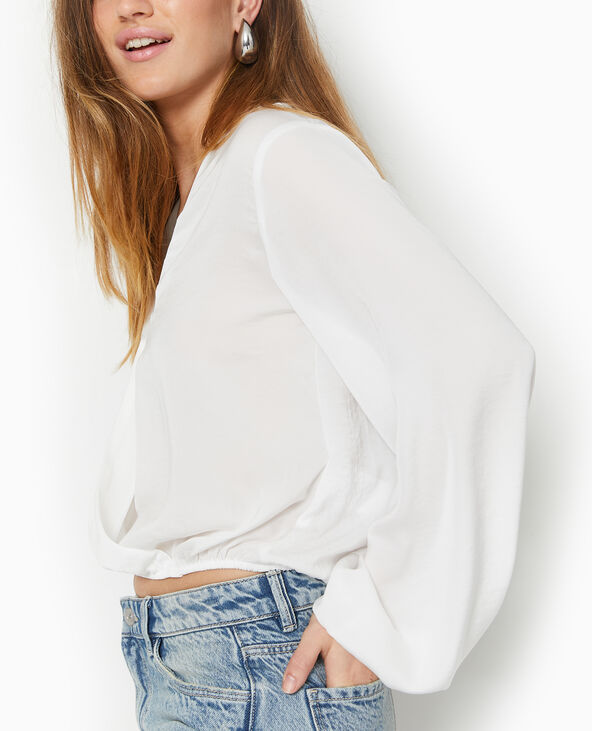 Blouse cache-cœur en tissu satiné blanc - Pimkie