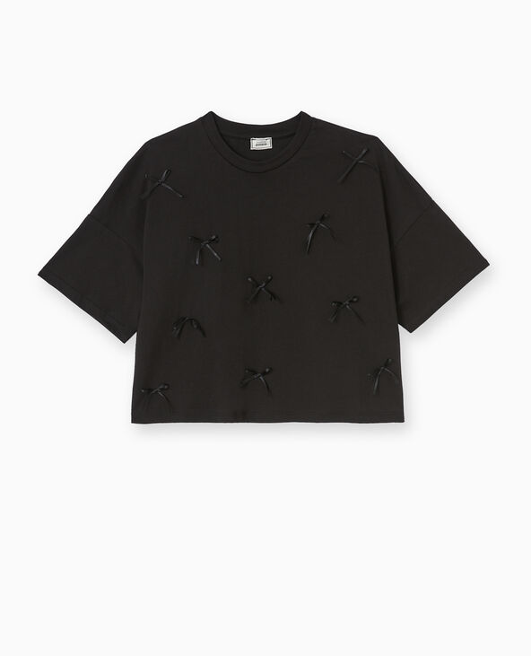 T-shirt court avec nœuds noir - Pimkie