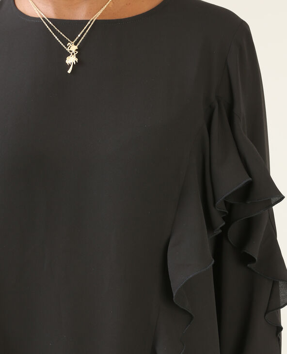 Blouse fluide à volants noir - Pimkie