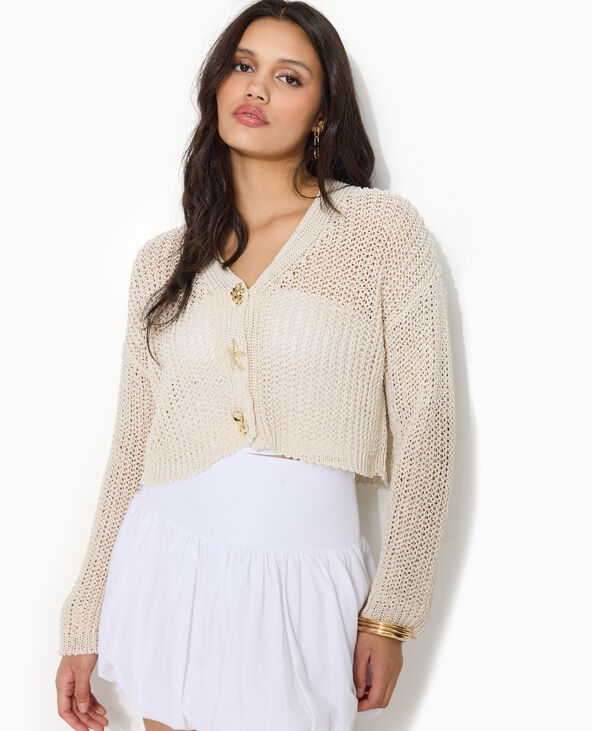 Gilet court en maille ajourée avec boutons bijoux blanc - Pimkie