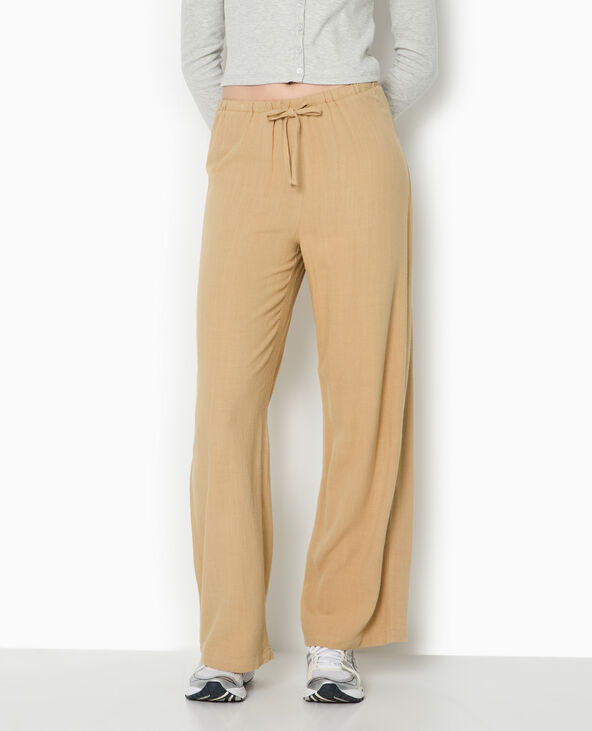 Pantalon large et droit avec taille élastiquée camel - Pimkie