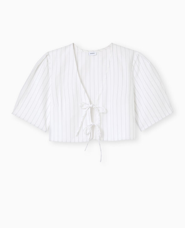 Blouse courte rayée avec nouettes blanc - Pimkie