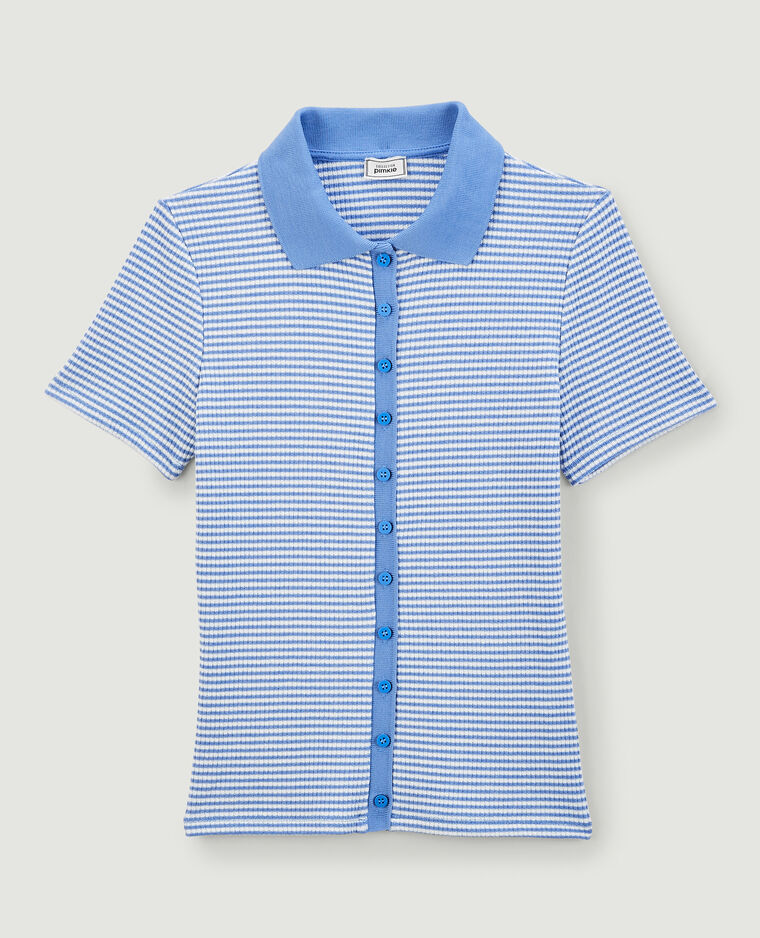 Polo rayé en maille côtelée bleu - Pimkie