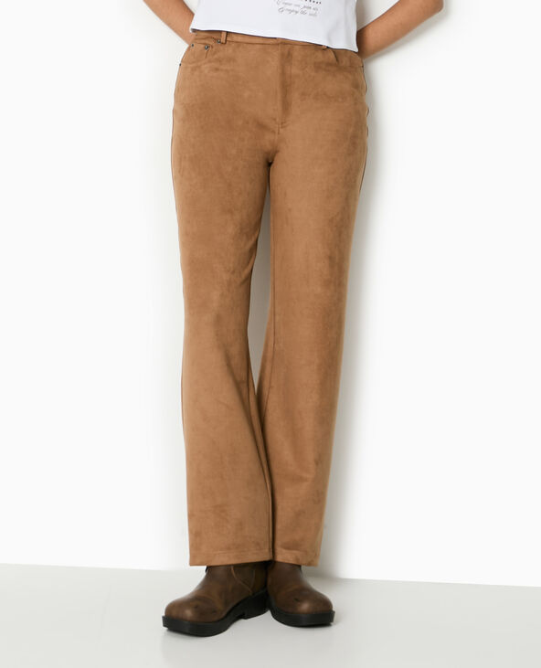 Pantalon droit en suédine beige - Pimkie
