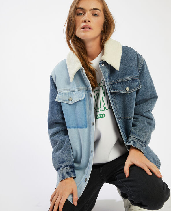 Manteau en denim bicolore