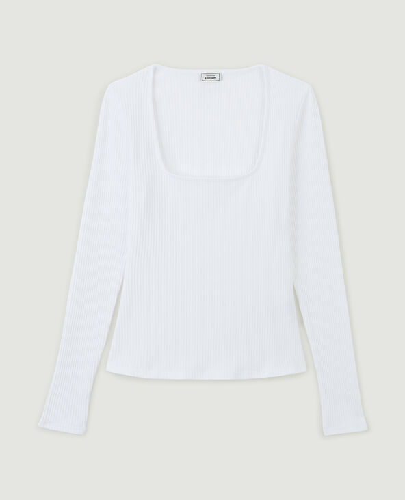Top maille côtelée encolure carrée blanc - Pimkie