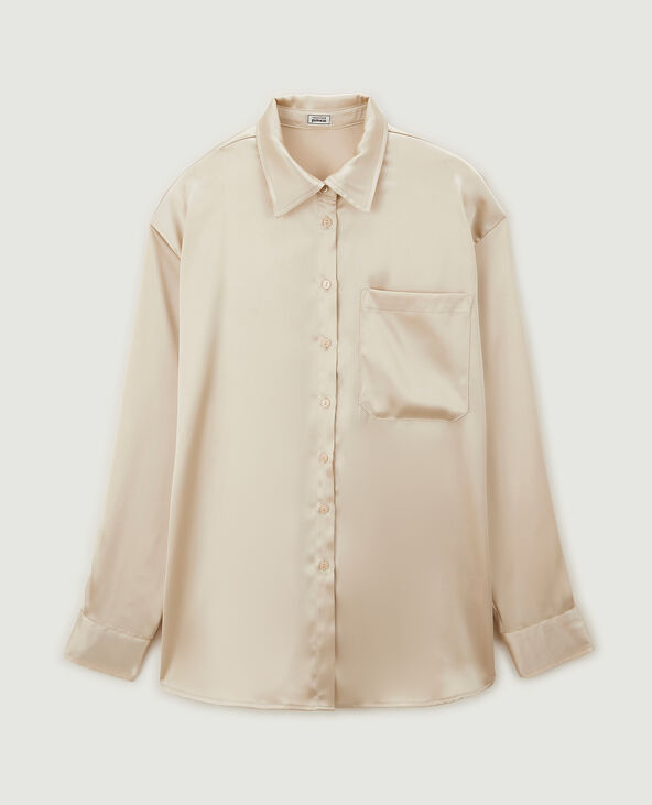 Chemise oversize en satin beige - Pimkie
