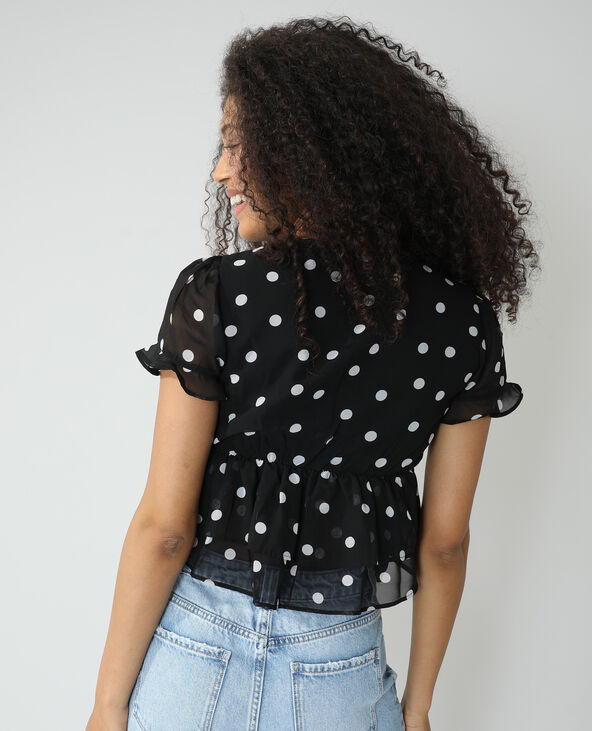 Blouse volantée à pois noir - Pimkie