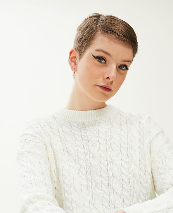 Pull court en maille torsadée blanc - Pimkie