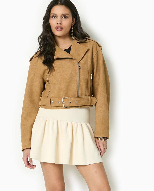 Veste biker en suédine beige - Pimkie