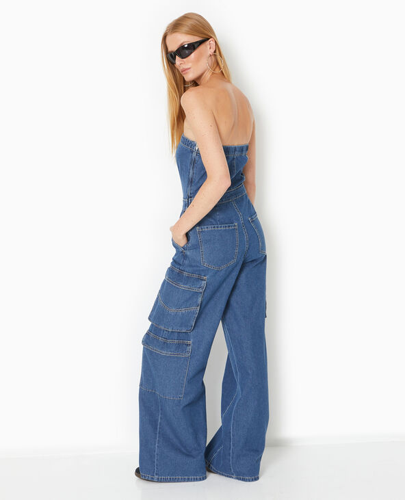 Combinaison bustier en jean souple bleu - Pimkie