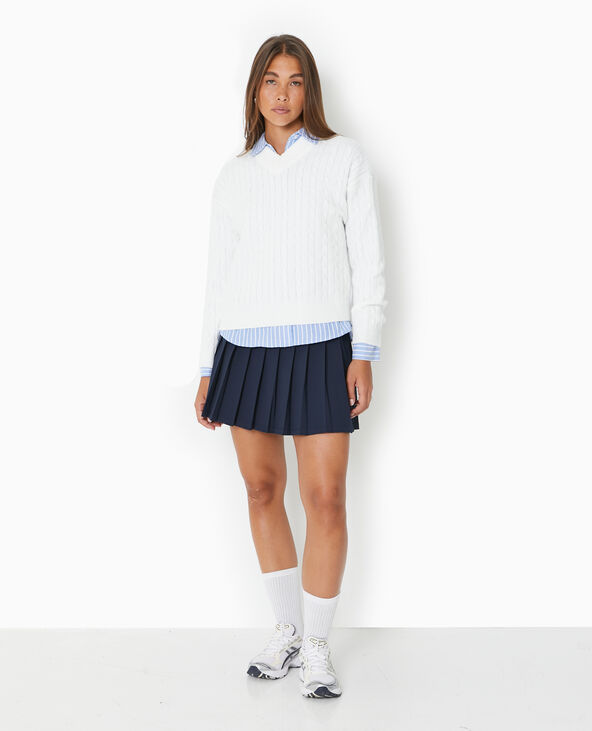 Pull en maille torsadée col V blanc - Pimkie