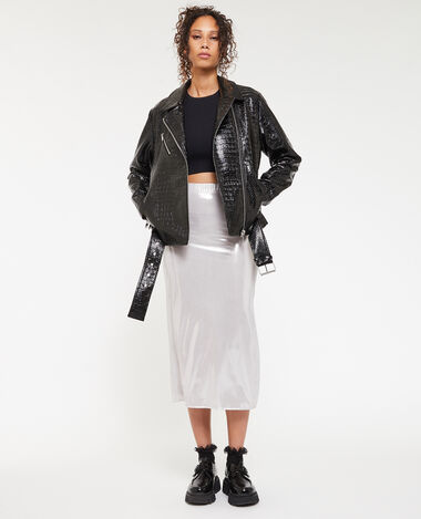 Blouson motard en vinyle effet croco noir - Pimkie