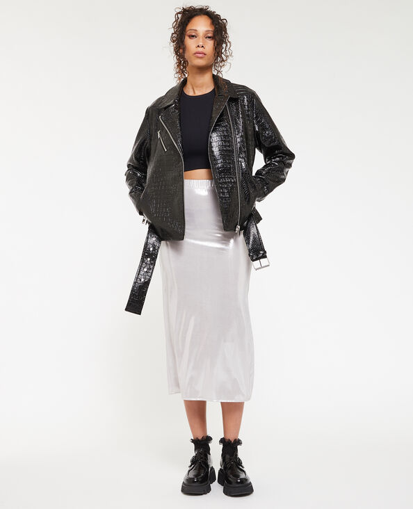 Blouson motard en vinyle effet croco noir - Pimkie