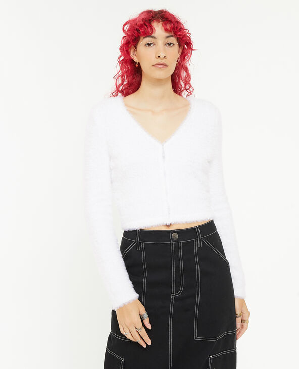 Gilet court en maille poilue blanc - Pimkie