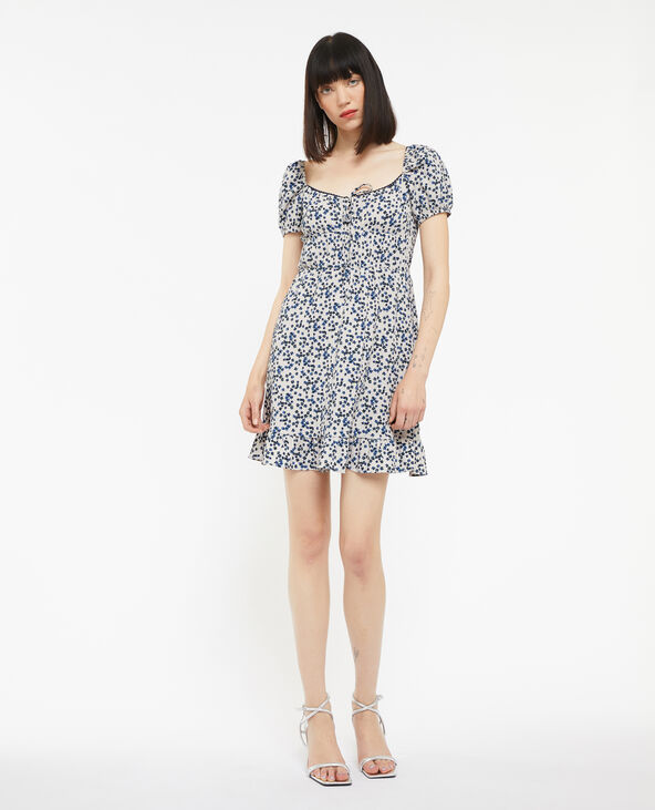 Robe courte forme empire motif fleurs blanc - Pimkie