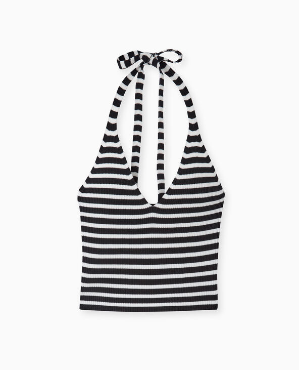 Dos-nu en maille tricot rayée noir - Pimkie