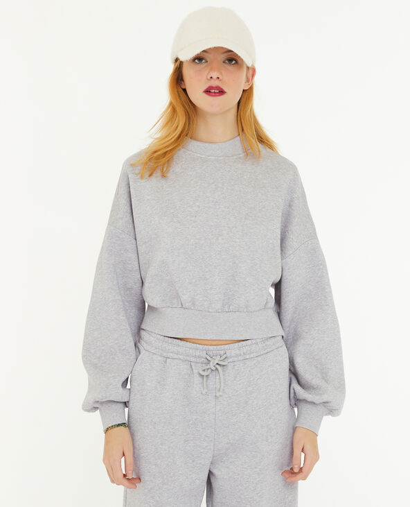 Sweat court avec col montant gris chiné - Pimkie